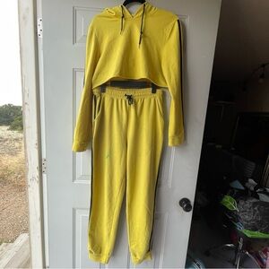 Yellow Cropped Hoodie and Jogger Set
